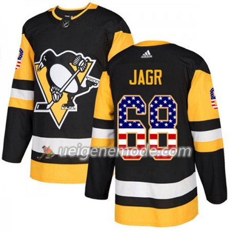Herren Eishockey Pittsburgh Penguins Trikot Jaromir Jagr 68 Adidas 2017-2018 Schwarz USA Flag Fashion Authentic